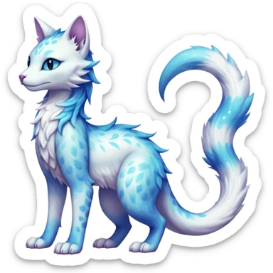 Pastel realistic divine glowing shiny glossy glittery holy cute elegant beautiful fantasy feline-vernid-sergal-fursona animal creature with a tufted tail full body with intricate markings  sticker