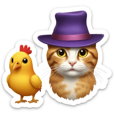 Cat and a chicken with matching hats sticker