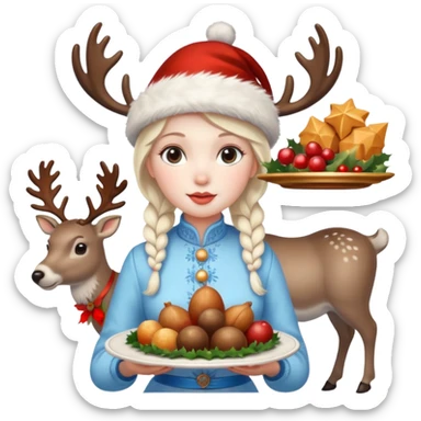 please include christmas attributes: deer, food, santa, snow maid sticker