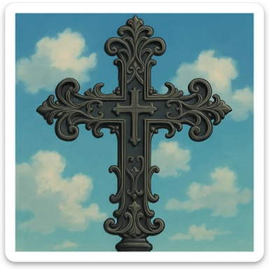 goth cross, ornate, Ghibli style sticker