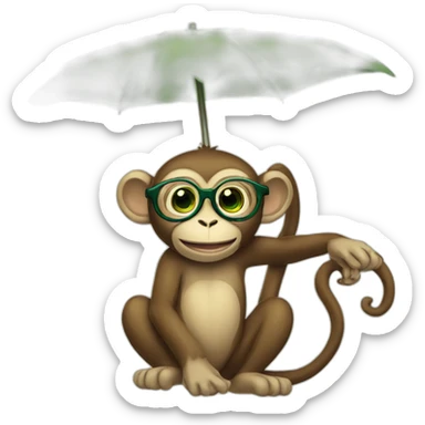Monkey with green eyes and glasses and umbrella on tree sticker