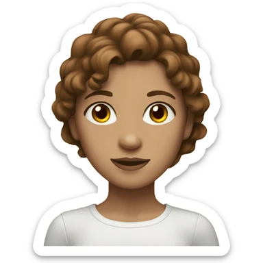 Girl with brown wavy hair and brown eyes white sticker