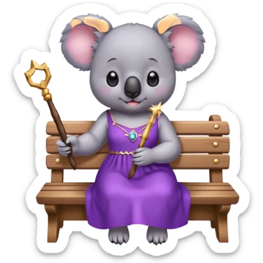 koala purple drees eyelashe magic wand sit down on the bench sticker
