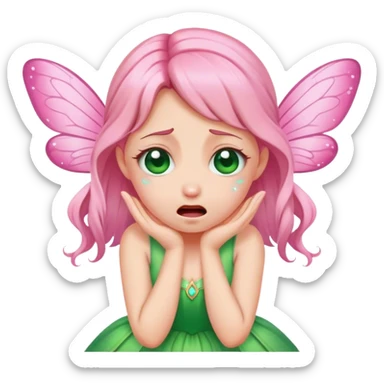 pink fairy in green dress crying sticker