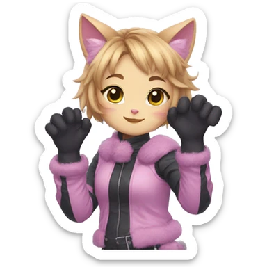 catgirl with paw gloves saying uwu sticker