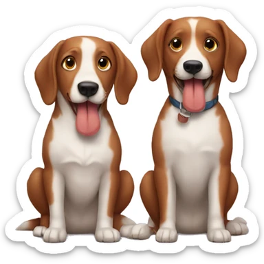 Two dogs sibainu are eating sausages sticker