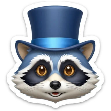 Top hat on blue racoon face sticker