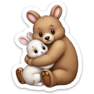 Bunny and bear hugging sticker