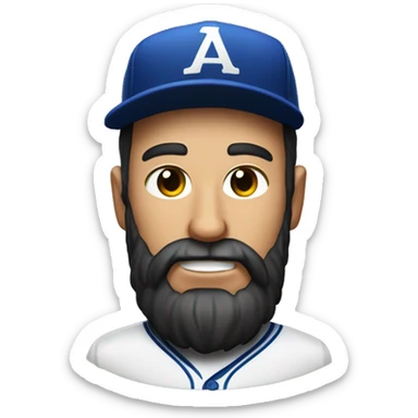 White man with sunburn with long black beard and backwards baseball ha with the letter A on it sticker