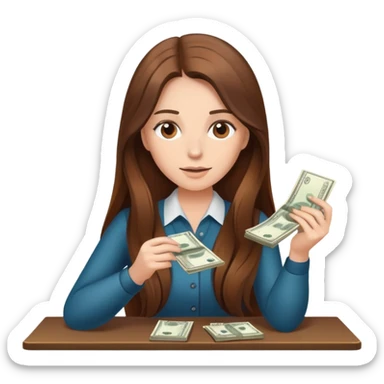 Femme au cheveux long et châtain qui compte des billets  sticker