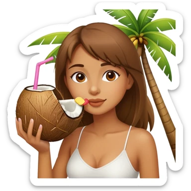 beautiful girl on the beach with coconut drink sticker