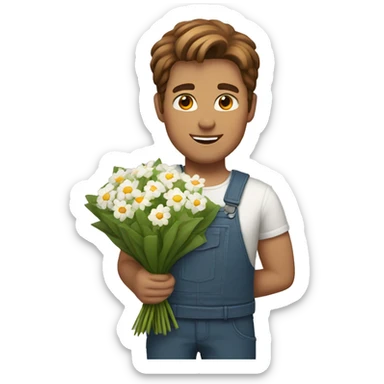 White guy with brown hair holding a bouquet sticker