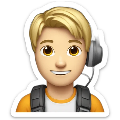 A 13-year-old white boy who is a gamer and has headphones on his ears sticker
