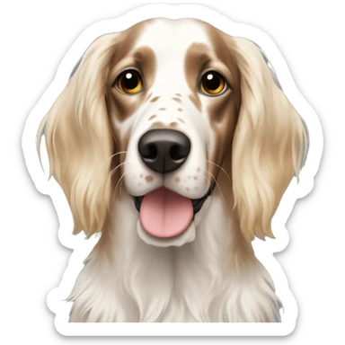 Blonde girl with white and Brown english setter portrait sticker