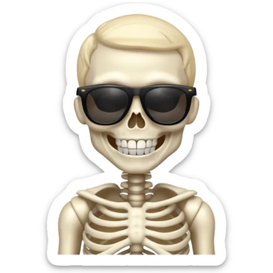 cool skeleton smiling like a rockstar with suntglases sticker