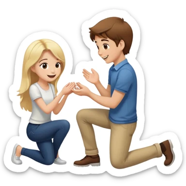 Brown hair boy proposes knee to blonde hair girl sticker