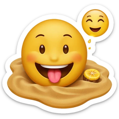 A smiley emoji licking a brown beach emoji sticker