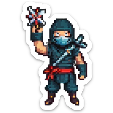 masked ninja with arm extended shuriken in hand sticker