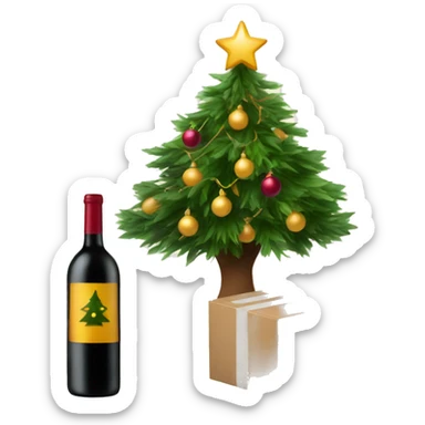 Box of wine under a Christmas tree sticker