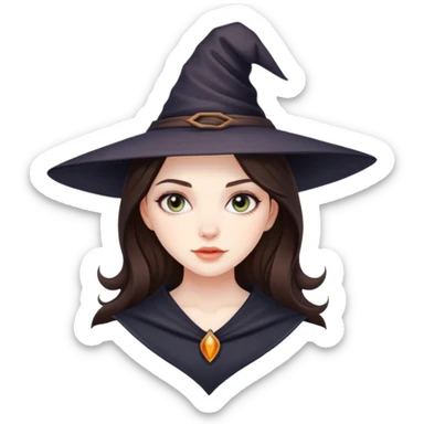 European girl, beautiful brunette, witch sticker