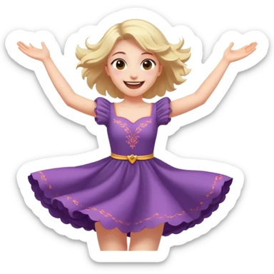 Cinematic Playful Aurora Portrait Emoji, Spinning in her dress, arms gracefully extended, eyes filled with laughter, exuding joy and charm, a princess dancing through her dreams! sticker