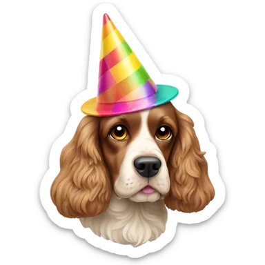 cocker spaniel with party hat sticker