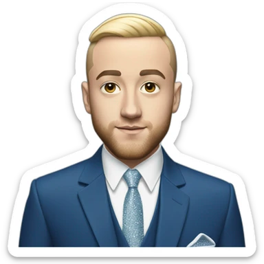 mac miller with a blonde comb over skin fade wearing a blue suit diamond necklace sticker
