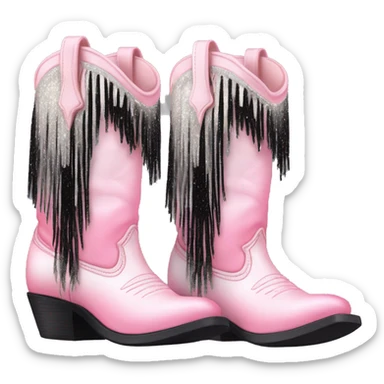 Realistic pastel pink to black ombre pair of fashion cowgirl boots with sparkly shiny glitter fringe on them. sticker