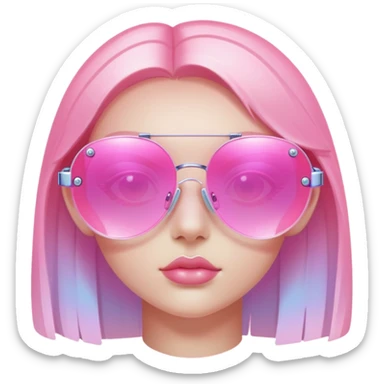 Y2K iridescent pink frameless sunglasses, cyber aesthetic, transparent gradient lens, futuristic sticker