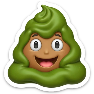 AI slop emoji full body green goopy shaped like poop emoji silly face sticker