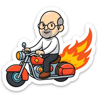 Steve Jobs riding a motorcycle into a fire sticker