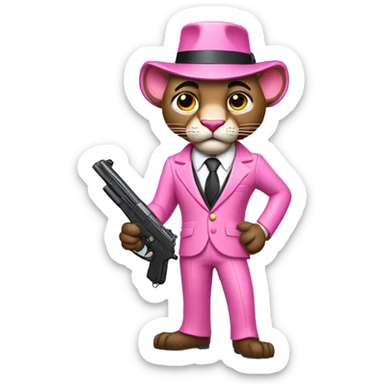 pink panther with toy gun and suit sticker