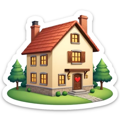 cozy house with a heart floating above the chimney, neutral background sticker