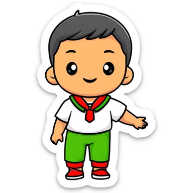 Indonesian child celebrating independence day with red and white accessories sticker