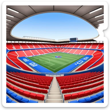 fc basel soccer stadium with mainly blue seats. however,on one side of the stadium red seats form the name ‚fc basel‘ sticker