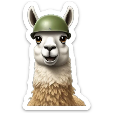 llama with an army helmet sticker