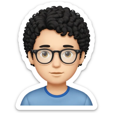 faça um garoto com cabelo preto cacheado, com óculos  sticker