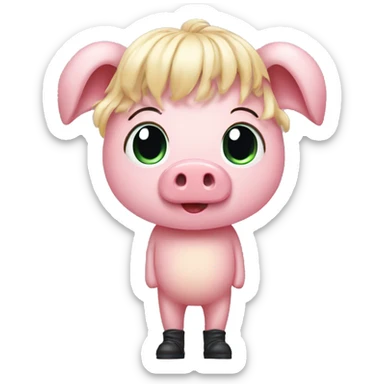 full body greasy pink pig wearing a blonde wig sticker