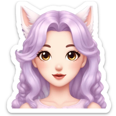 Gorgeous pastel anime style lady with blushing face and fox ears cottagecore fairycore pastelcore colorful pearly romantic simplistic aesthetic trending style sticker