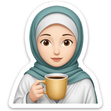 Beyaz kedi hijap bayan elinde kahve ve battaniyesi sticker