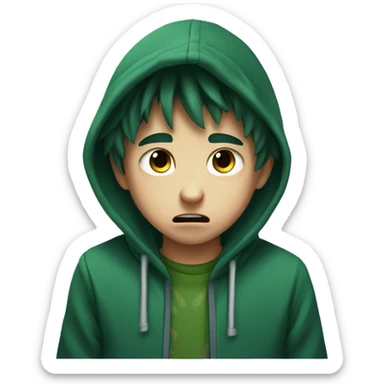 a boy wearing hoodie look like deku who is a gamer crying sticker
