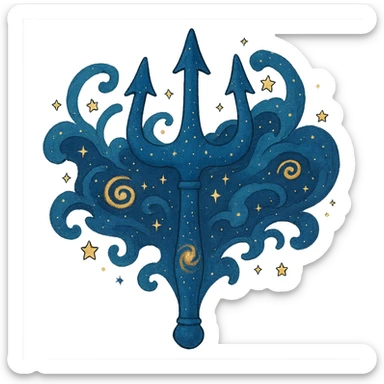 ghibli style cosmic trident with swirling stars sticker