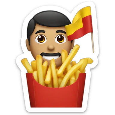 Belgium flag with a man eating French fries sticker