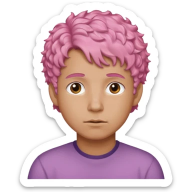 man with short, curly pink hair, light brown skin, and a neutral facial expression. sticker