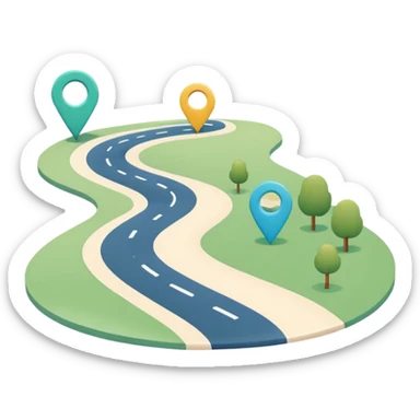 Simple flat map icon, curved road with location pin, rounded lines, minimal style, pastel colors, no background, app icon style
 sticker