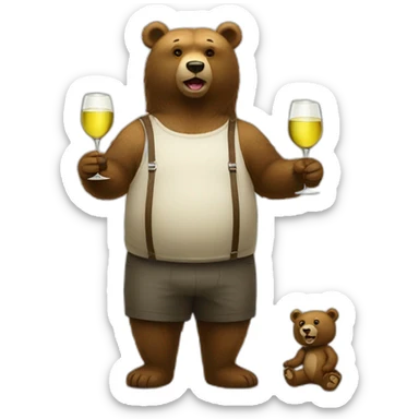 two different size bears drinking white wine standing sticker