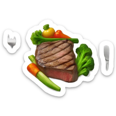 cooked steak and cooked veggies on a plate sticker