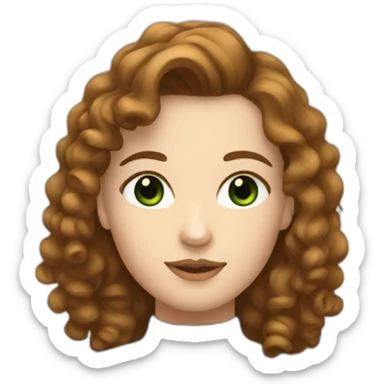 white girl with green eyes and curly brown mullet wearing a black turtleneck  sticker