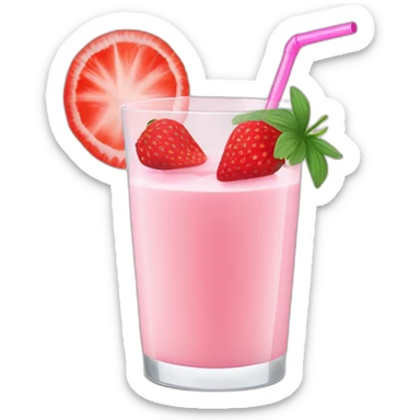 a glass of strawberry milk with a striped straw and a cocktail umbrella sticker