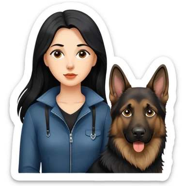 woman with black long hair with german shepherd sticker